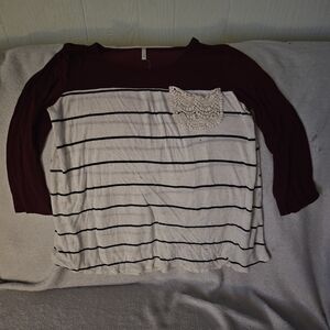 Elegant Burgundy and White Striped Women's Blouse